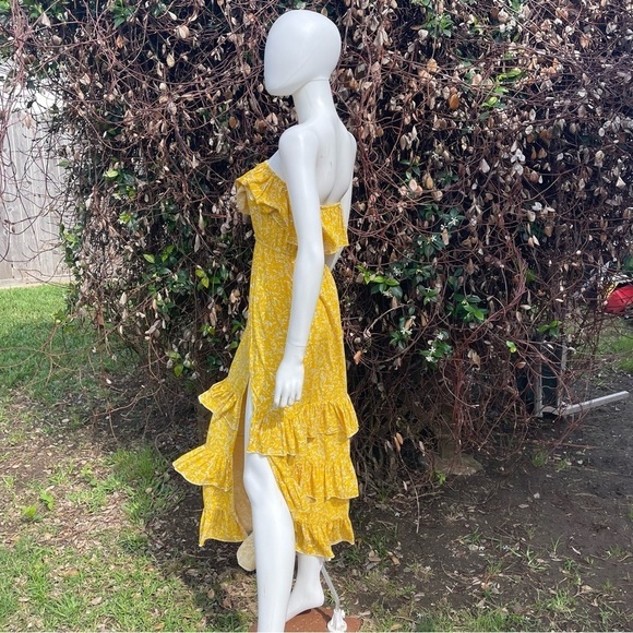 💋Yidarton Strapless Split Bottom Ruffle Top Midi Dress Size Small - Picture 9 of 9